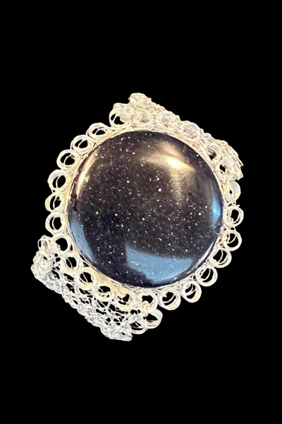 Sterling Silver Hand Crocheted Blue Goldstone Bracelet