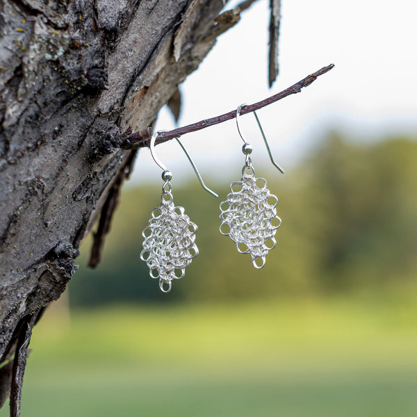 Sterling Silver Crochet Leaf Earrings