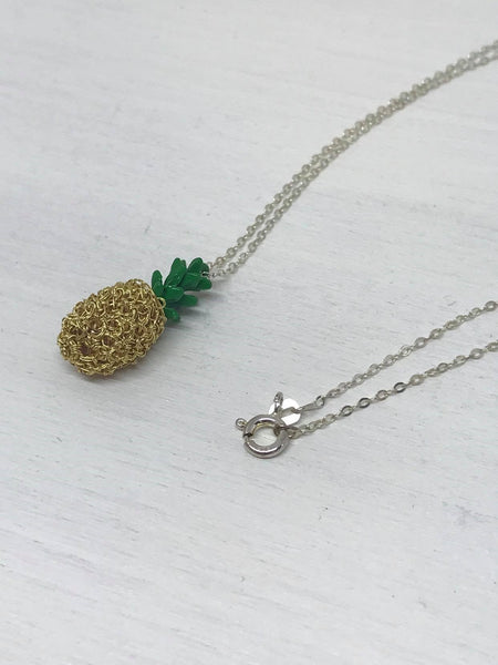 Sterling Silver Wire Crocheted Pineapple Necklace