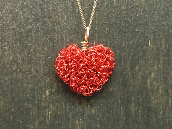Enameled Copper Heart Pendant Necklace