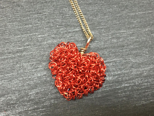 Enameled Copper Heart Pendant Necklace