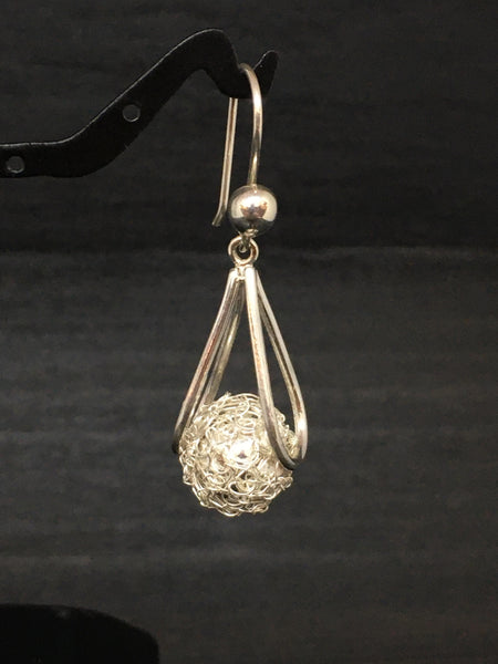 Sterling Silver Wire Crocheted Bead Earrings
