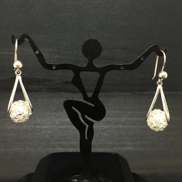 Sterling Silver Wire Crocheted Bead Earrings