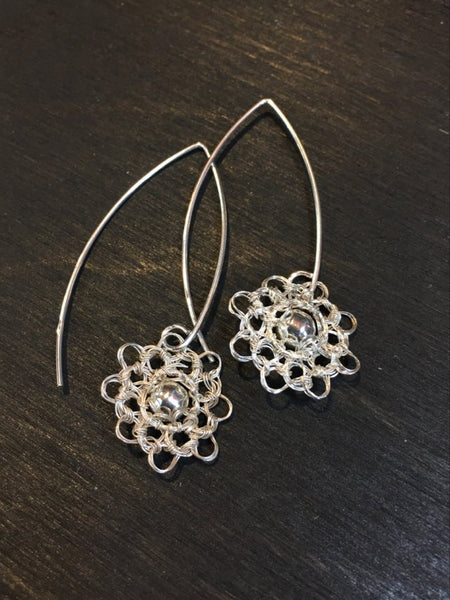 Sterling Silver Wire Crocheted Drop Earrings