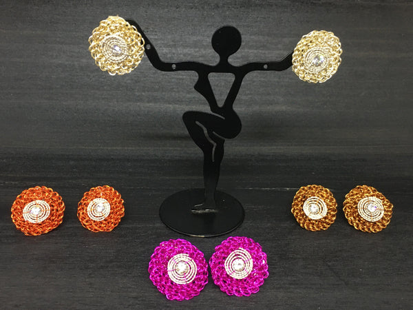 Disk Sterling Stud Wire Crochet Earrings