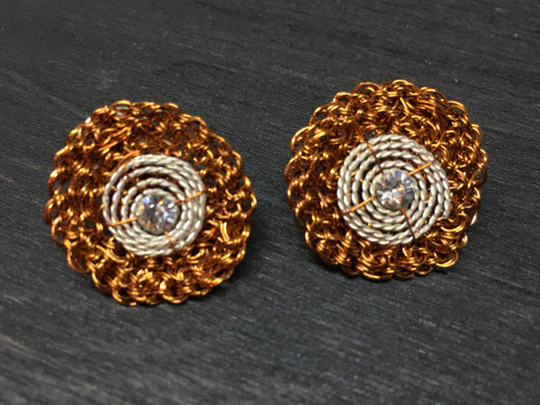Disk Sterling Stud Wire Crochet Earrings