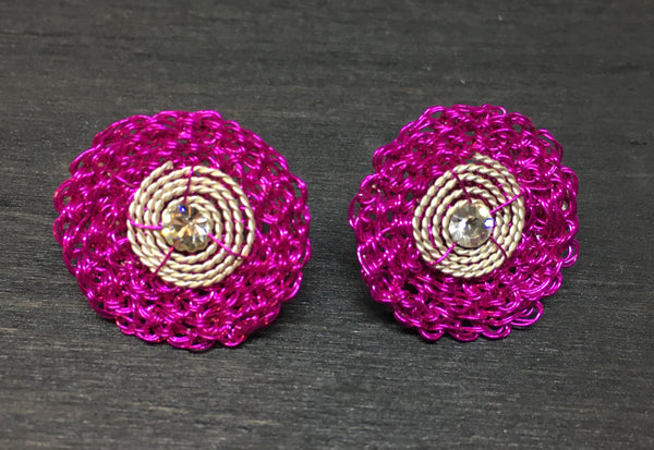Disk Sterling Stud Wire Crochet Earrings