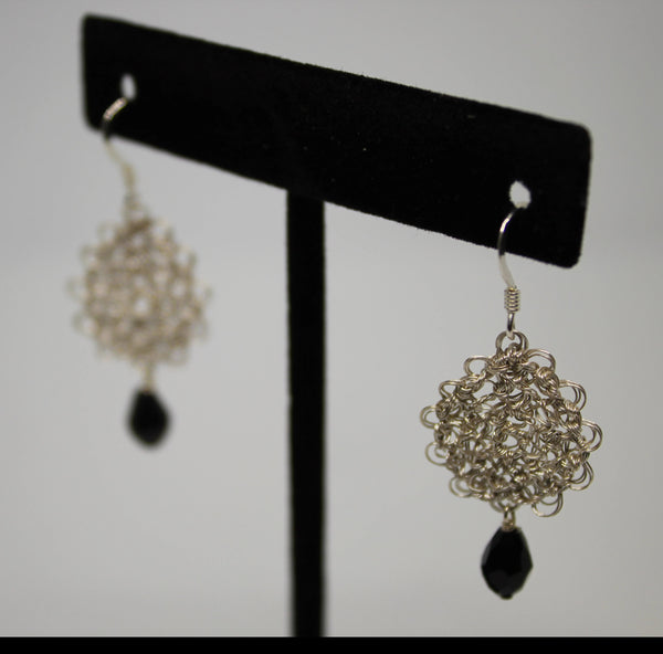 Silver Plated Wire Crocheted Drop Earrings