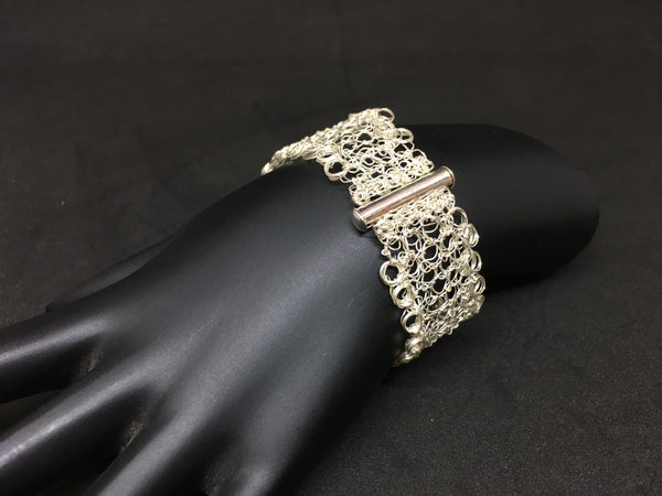 Sterling Silver Hand Crocheted Blue Goldstone Bracelet