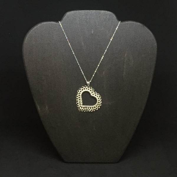 Sterling Silver Wire Crocheted Heart Necklace