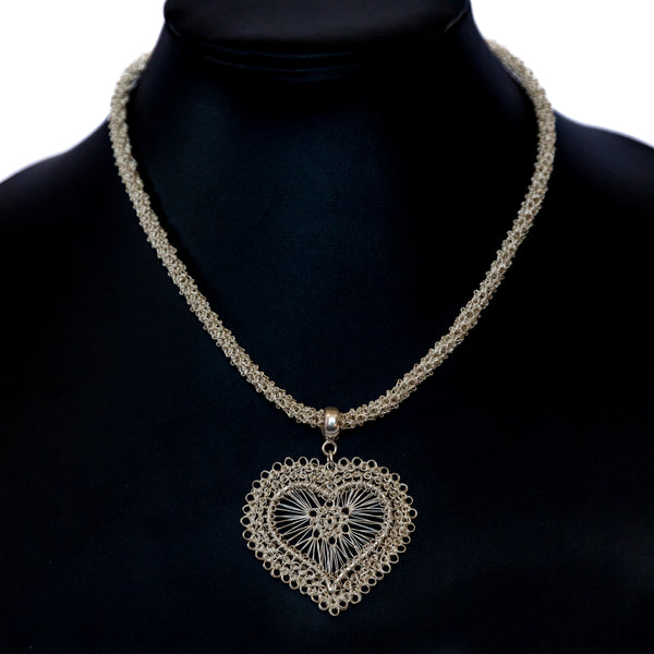 Sterling Silver Wire Crocheted Heart Necklace