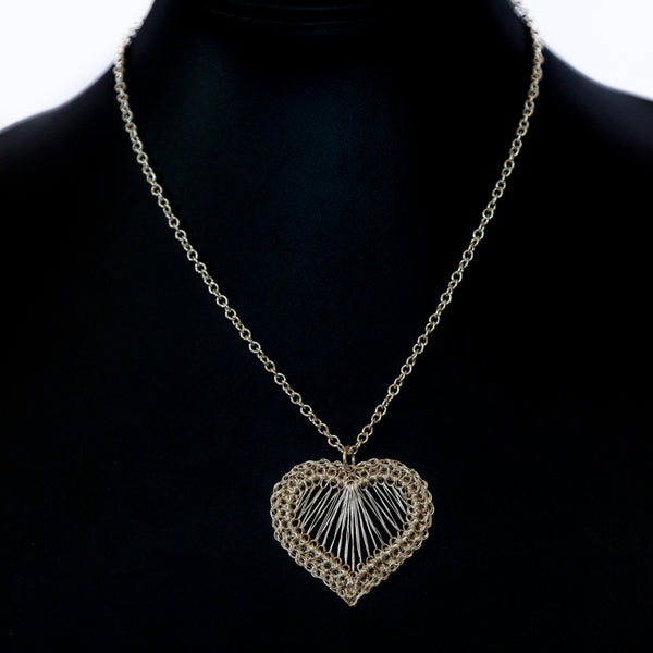 Sterling Silver Wire Crocheted Heart Necklace
