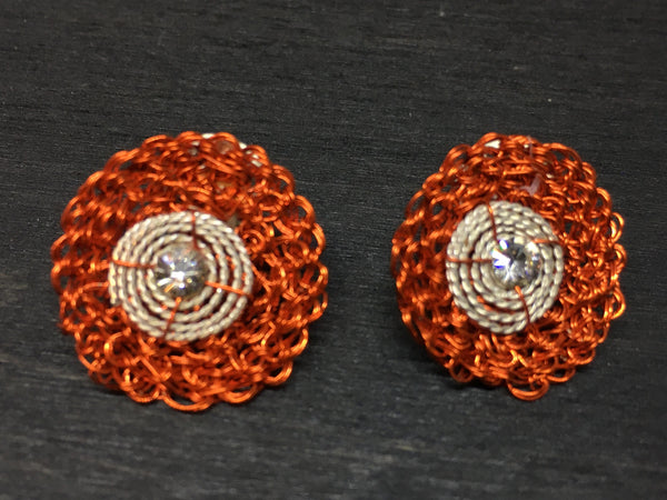 Disk Sterling Stud Wire Crochet Earrings