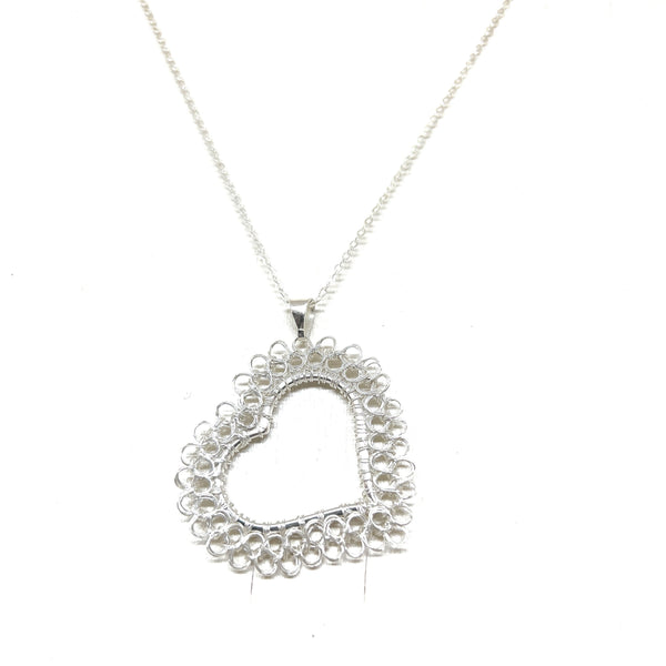 Sterling Silver Wire Crocheted Heart Necklace