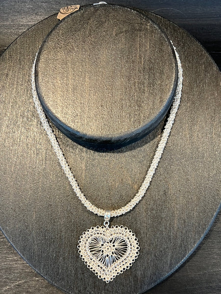 Sterling Silver Wire Crocheted Heart Necklace