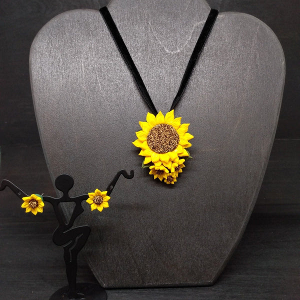 Handcrafted Polymer Clay Sunflower Necklace Set