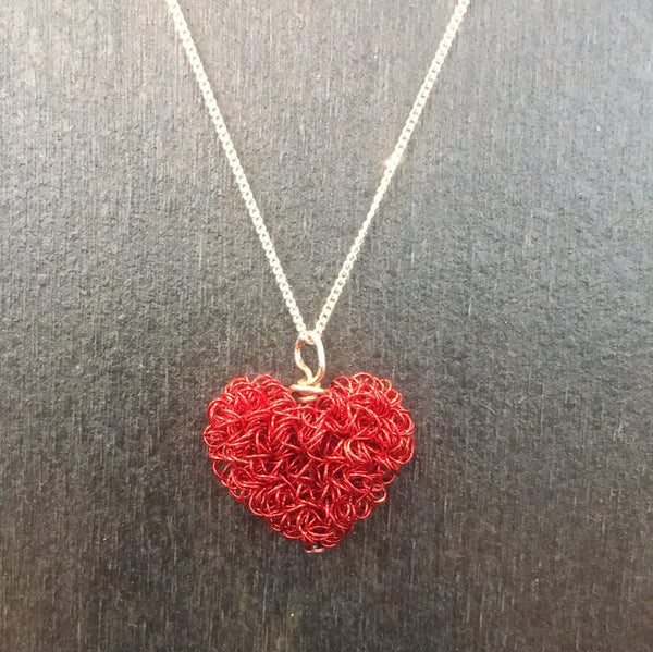 Enameled Copper Heart Pendant Necklace