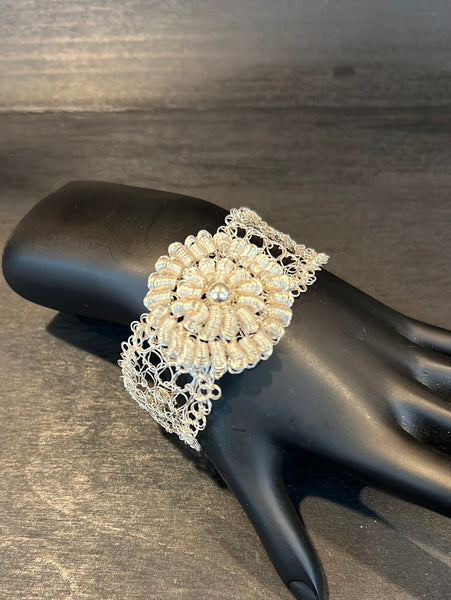Sterling Silver Hand Crocheted Bracelet