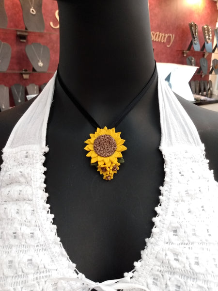 Handcrafted Polymer Clay Sunflower Necklace Set