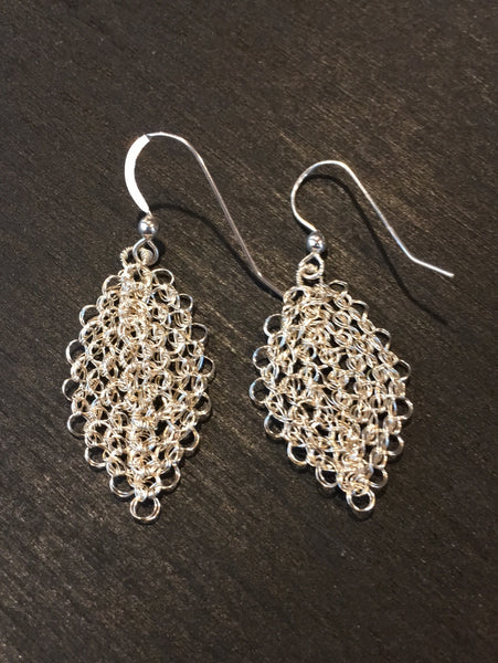 Sterling Silver Crochet Leaf Earrings