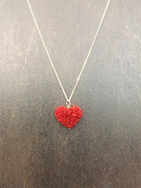 Enameled Copper Heart Pendant Necklace