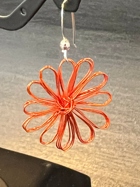 Enameled Copper Crochet Daisy Earrings
