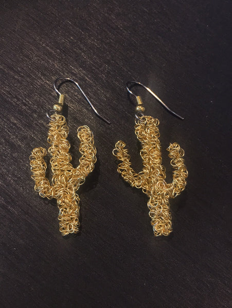 Wire Wrapped Gold Cactus Earrings
