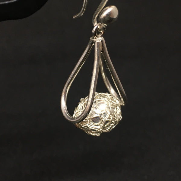 Sterling Silver Wire Crocheted Bead Earrings