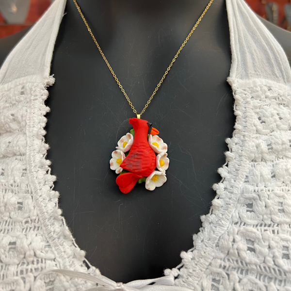Handcrafted Polymer Clay Cardinal Necklace