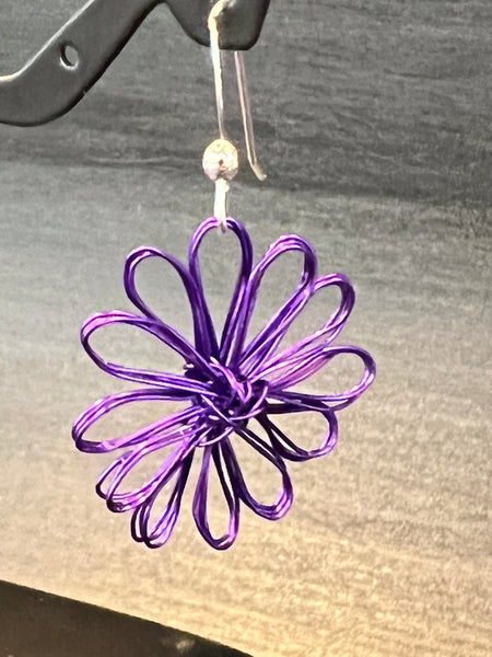 Enameled Copper Crochet Daisy Earrings