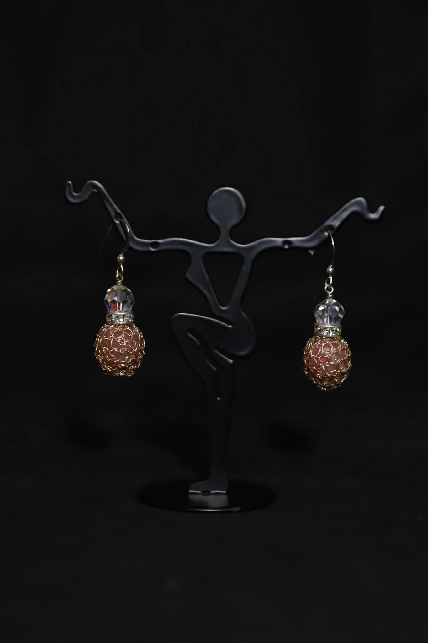 Wire Crochet Sterling Silver Rose Quartz Earrings