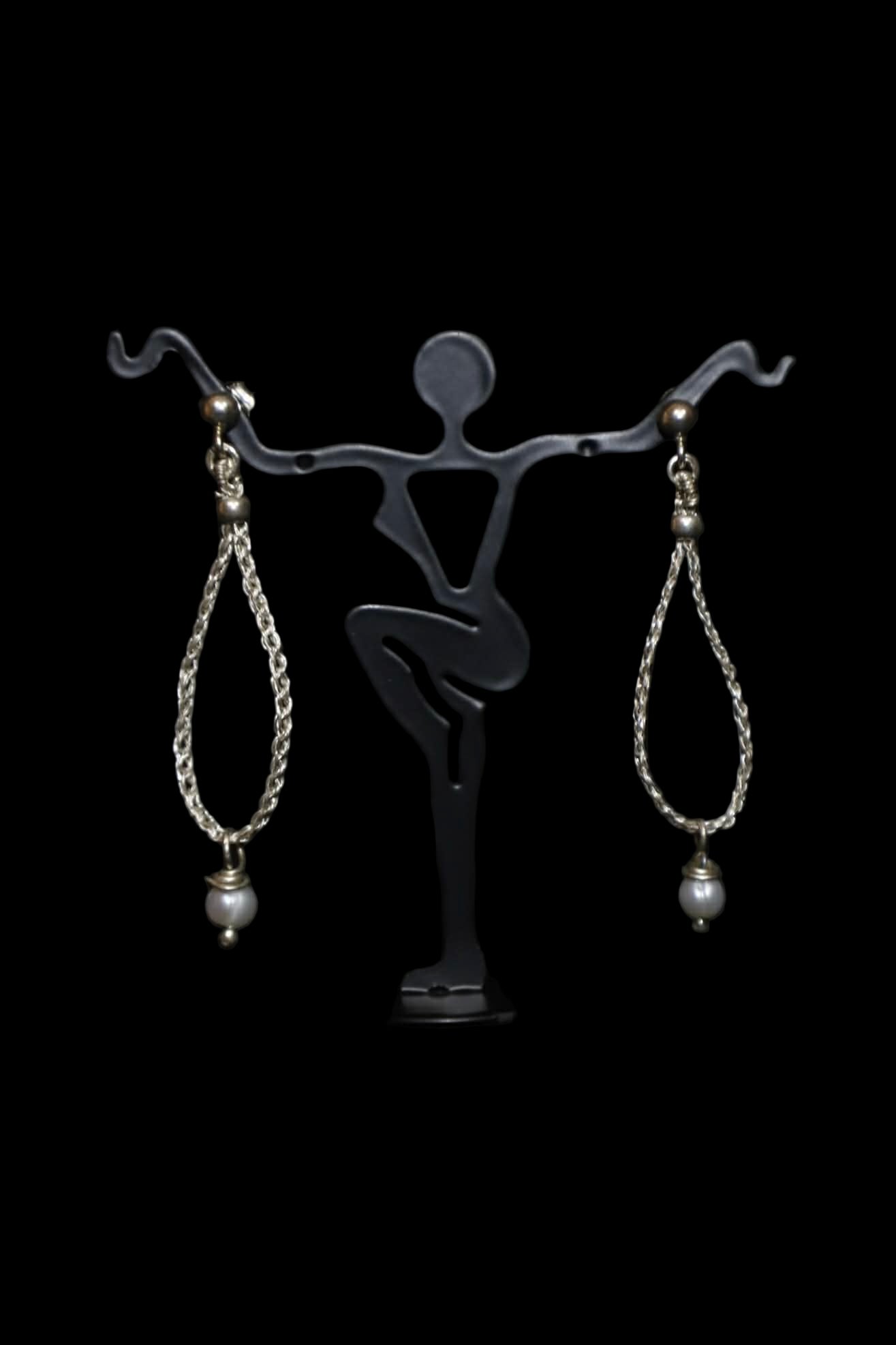 Wire Crochet Sterling Silver Fresh-Water Pearl Earrings