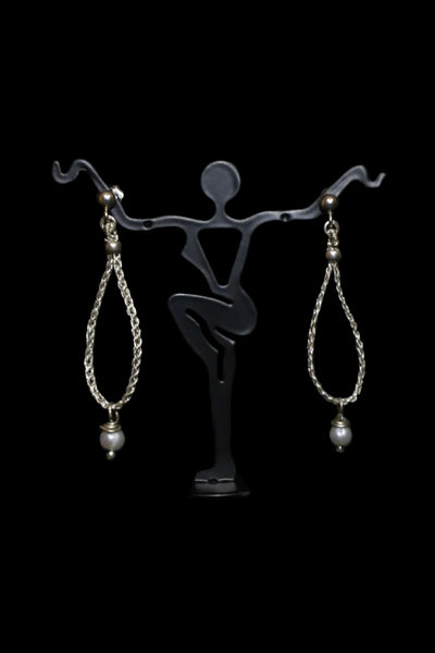 Wire Crochet Sterling Silver Fresh-Water Pearl Earrings