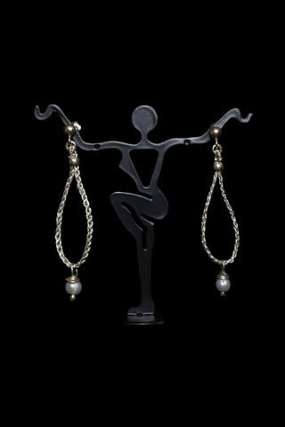 Wire Crochet Sterling Silver Fresh-Water Pearl Earrings