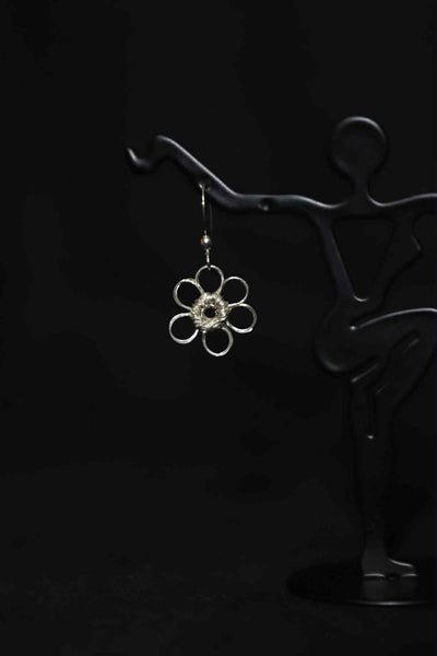 Wire Crochet Sterling Silver Flower Earrings