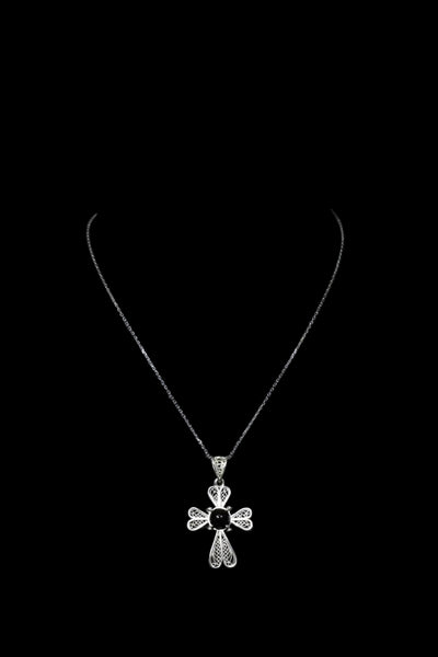 Onyx Filigree Cross Necklace