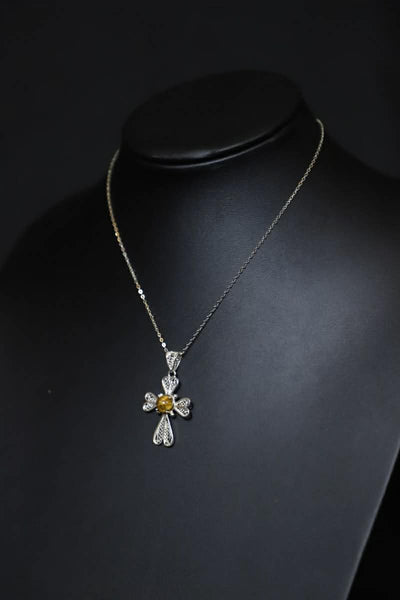 Tiger Eye Cross Necklace and Earring Set