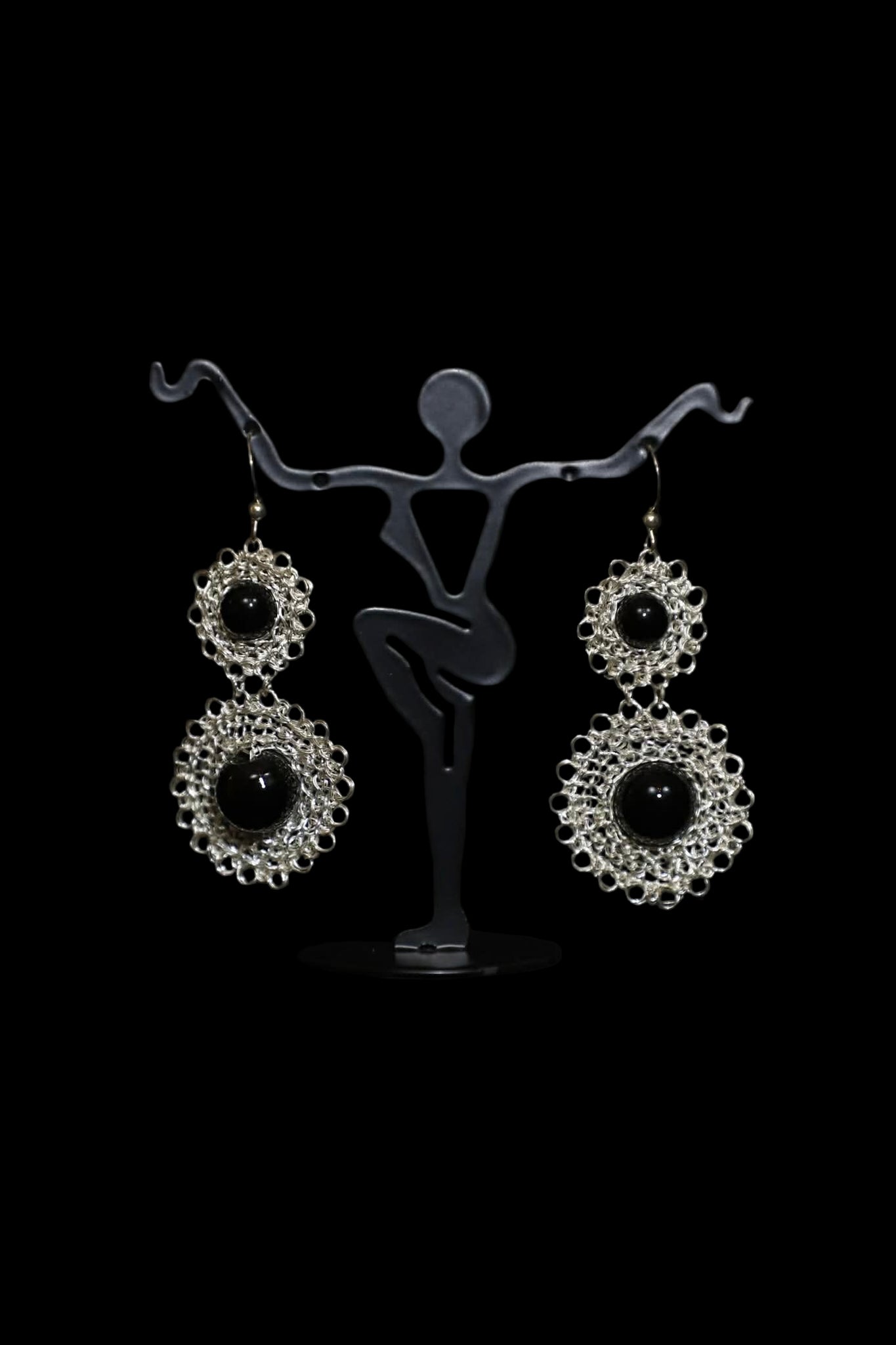 Wire Crochet Sterling Silver Onyx Earrings