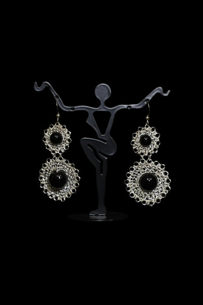 Wire Crochet Sterling Silver Onyx Earrings