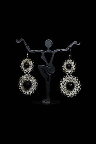Wire Crochet Sterling Silver Onyx Earrings