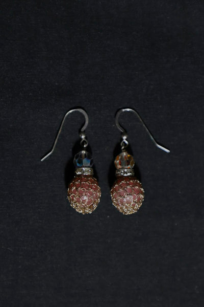 Wire Crochet Sterling Silver Rose Quartz Earrings