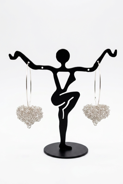 Wire Crochet Sterling Silver Heart Earrings