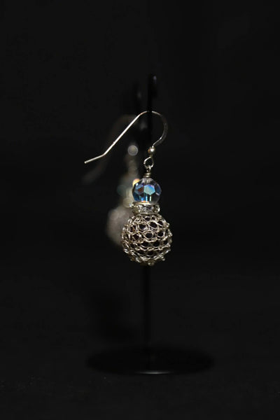 Wire Crochet Sterling Silver Black Onyx Earrings