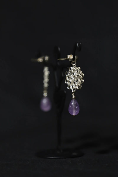 Wire Crochet Sterling Silver Amethyst Earrings