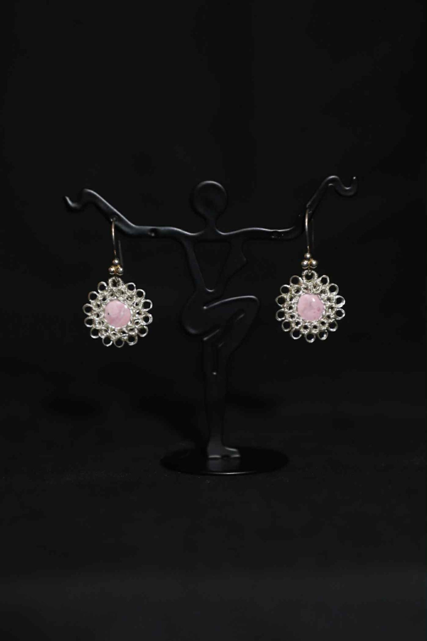 Wire Crochet Sterling Silver Pink Jasper Earrings