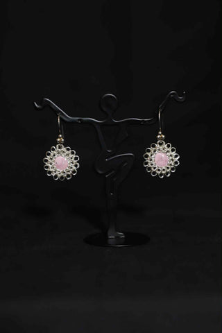 Wire Crochet Sterling Silver Pink Jasper Earrings