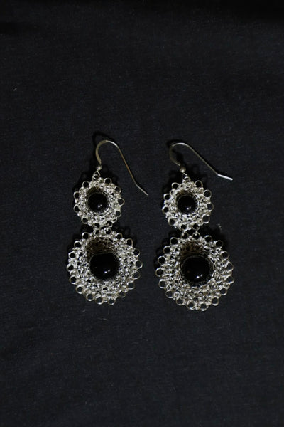 Wire Crochet Sterling Silver Onyx Earrings