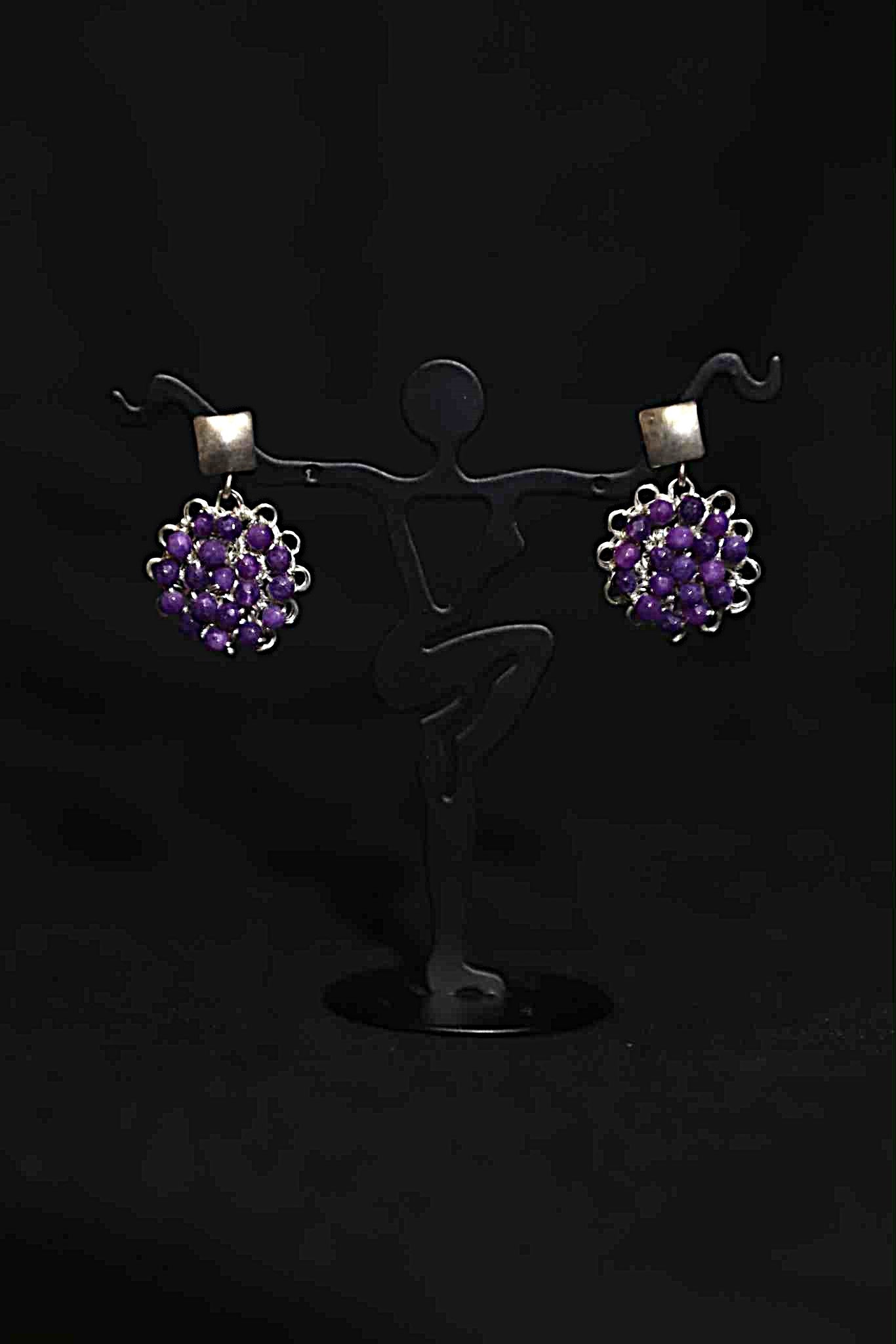 Wire Crochet Sterling Silver Amethyst Earrings