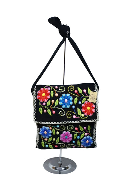 Hand-Embroidered Wool Shoulder Bag