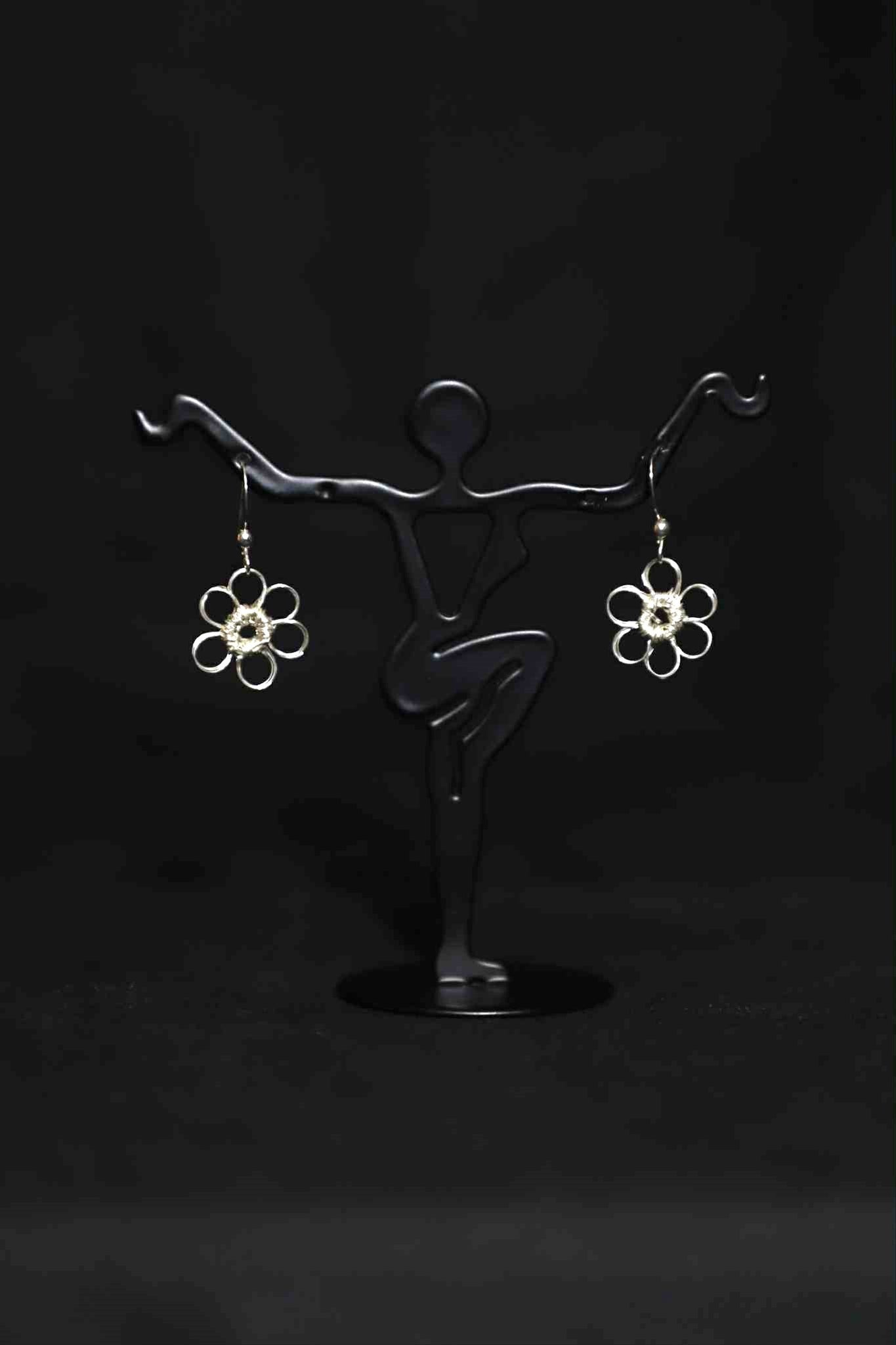 Wire Crochet Sterling Silver Flower Earrings